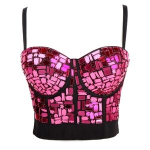 Glamorous Pink and Black Sequin Bustier